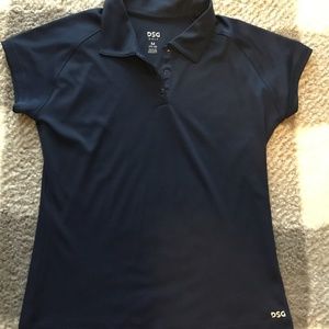 Navy blue girls fitted  button collar golf shirt